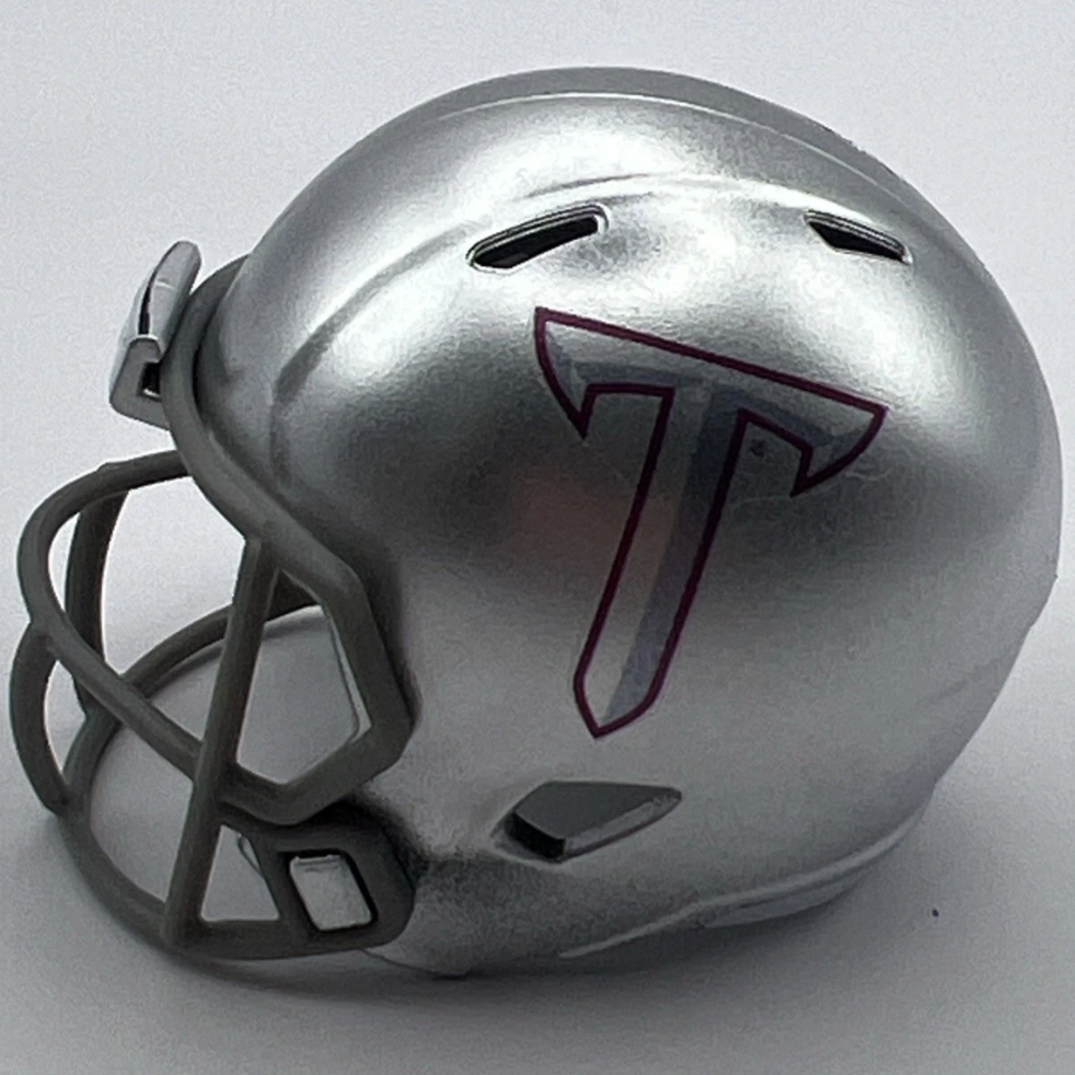 Custom Troy Trojans Pocket Pro Helmet Silver Sun Belt