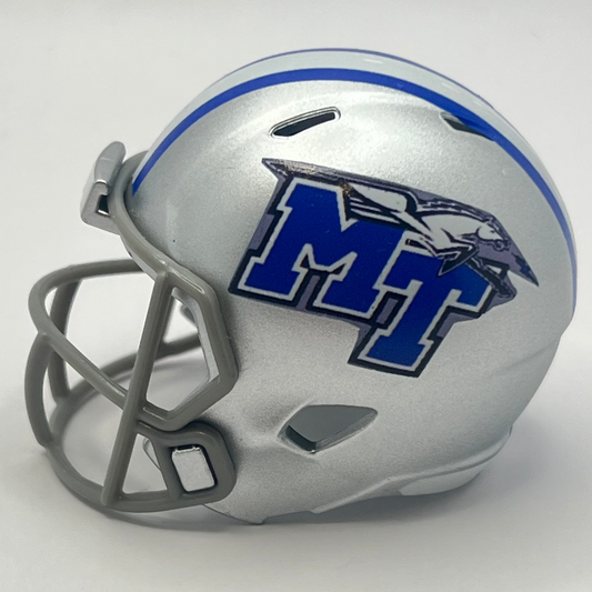 Custom Middle Tennessee State Blue Raiders Pocket Pro Helmet Silver Gray Facemask Conference USA