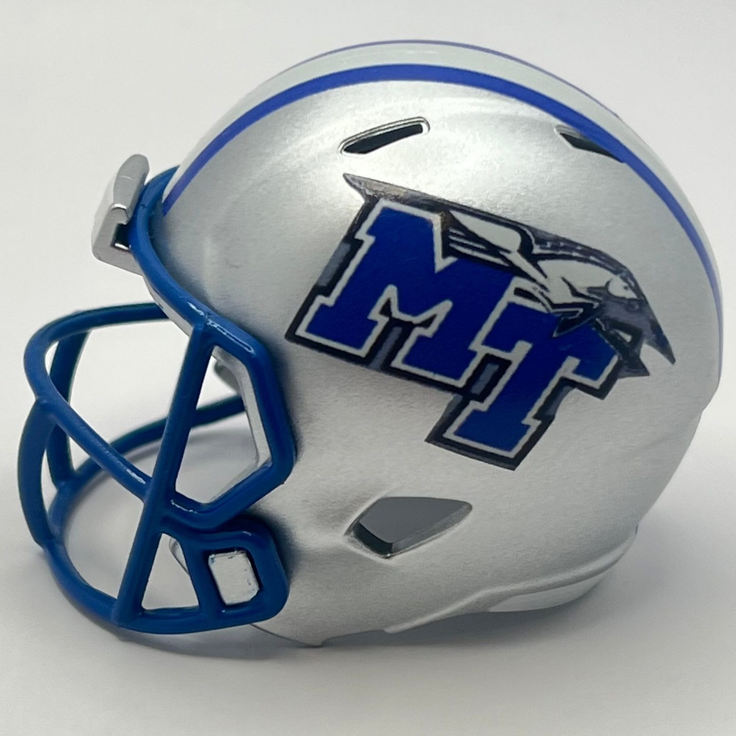 Custom Middle Tennessee State Blue Raiders Pocket Pro Helmet Silver Blue Facemask Conference USA