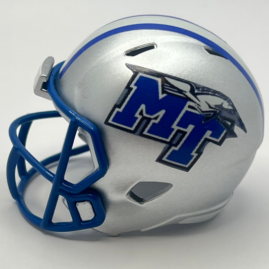 Custom Middle Tennessee State Blue Raiders Pocket Pro Helmet Silver Blue Facemask Conference USA